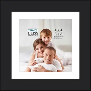 4x4 Black Picture Frame with Removable Mat to 3x3 Photo - Modern Style Engineered Wood Picture Frame - Table Top or Wall Mount - Bliss Collection