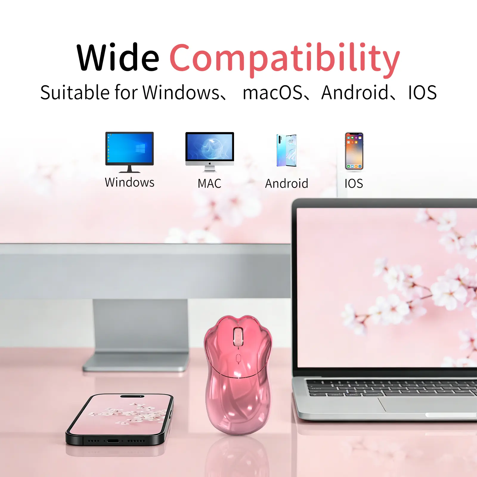 Cute Cat Paw Wireless Mouse, Bluetooth & 2.4G Dual Mode Silent Click Ergonomic Rechargeable Mouse, Adjustable DPI for Laptop Mac Windows Android IOS