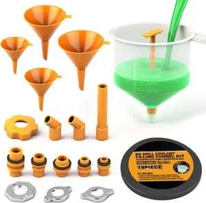No-Spill Coolant Funnel Kit - 19-Piece Radiator Funnel burping kit, coolant Bleeder kit, Coolant Bleeder Kit, Flush Kit, Extra Funnels and Adapters for Universal Vehicle