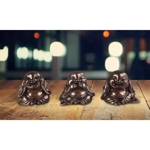 3-PC Mini Maitreya Buddha Hear-No, See-No, Speak-No Evil 2"H Statue Decoration Figurine Set