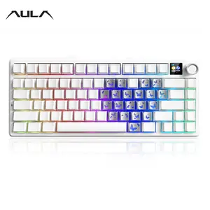 Aula F75max Mechanical Keyboard, Wired/wireless Connection, Multi-Function Knob, HD Smart Screen, RGB Lighting, Gaming Keyboard, Compatible with Windows/MAC/iOS, Office Games Are Suitable For Laptops, F75 Upgrade Version.