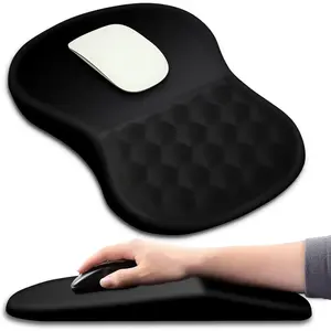Ergonomic Mouse Pad Wrist Support with Massage Design, Wrist Rest Pain Relief Mousepad with Memory Foam&Non-Slip PU Base, Mouse Pads for Wireless Mouse & Desk (12x8 inch,Black)