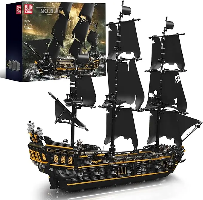 Mould King 13199 Pirates Ship Model Building Blocks Kits, MOC Large Black Pearl Sailboat Model Construction Set to Build (3180+ Pieces) Hobbies