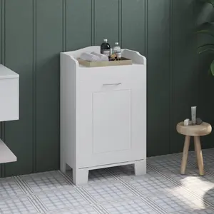 31" Tilt Out Laundry Hamper Free Standing Home Organizer Hamper Bathroom Storage Cabinet White 66 lbs Capacity MDF Frame