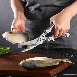 1pc Professional Stainless Steel Kitchen Scissors - Heavy Duty Poultry & Fish Cutting Scissors with Ergonomic Ambidextrous Handle, 420 Stainless Steel Blade, Sharp Blades for Cooking & Meal Prep, Multifunctional Kitchen Shears