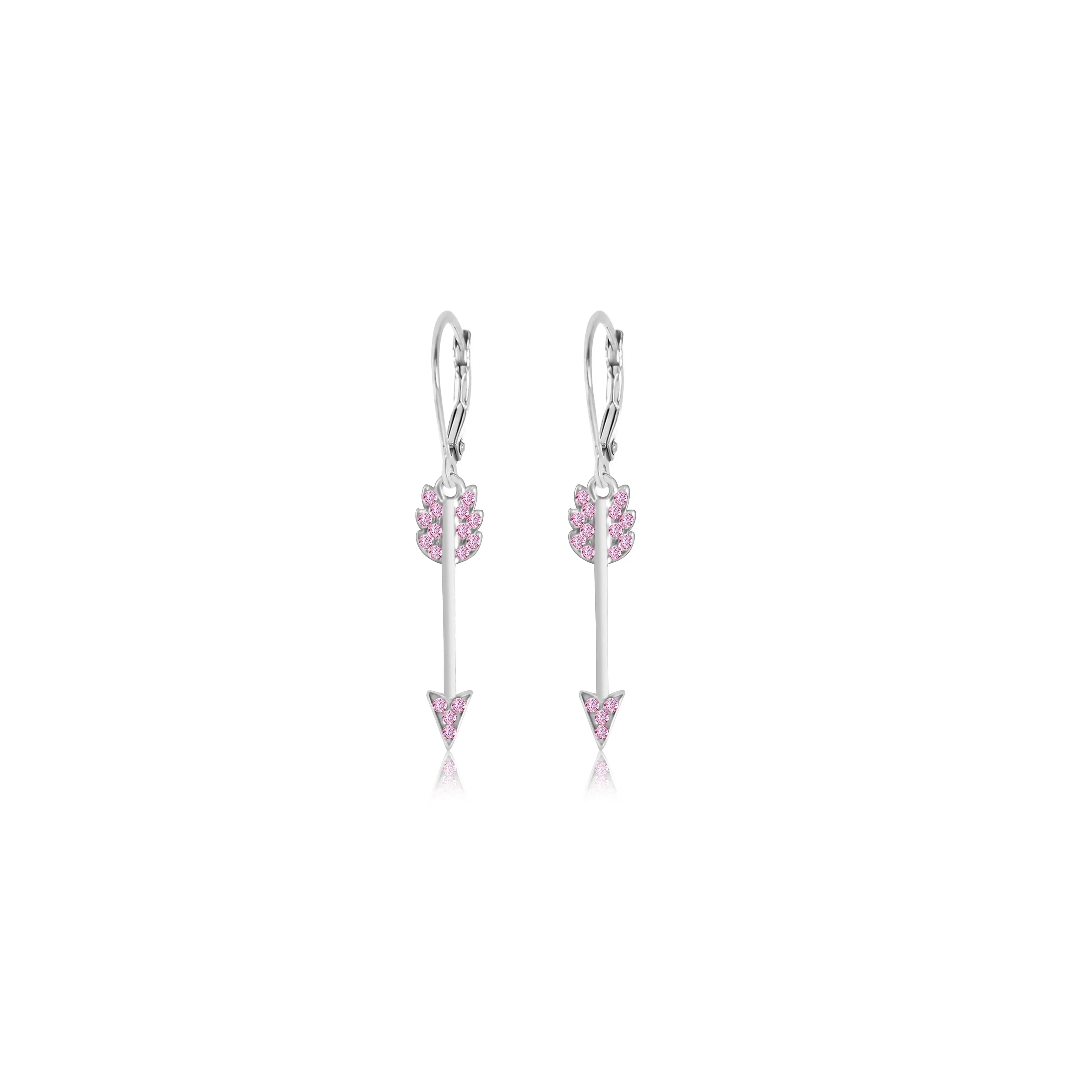 Arrow Pink Crystal White Gold Plated Girl's Leverback Earrings Earth2Jane