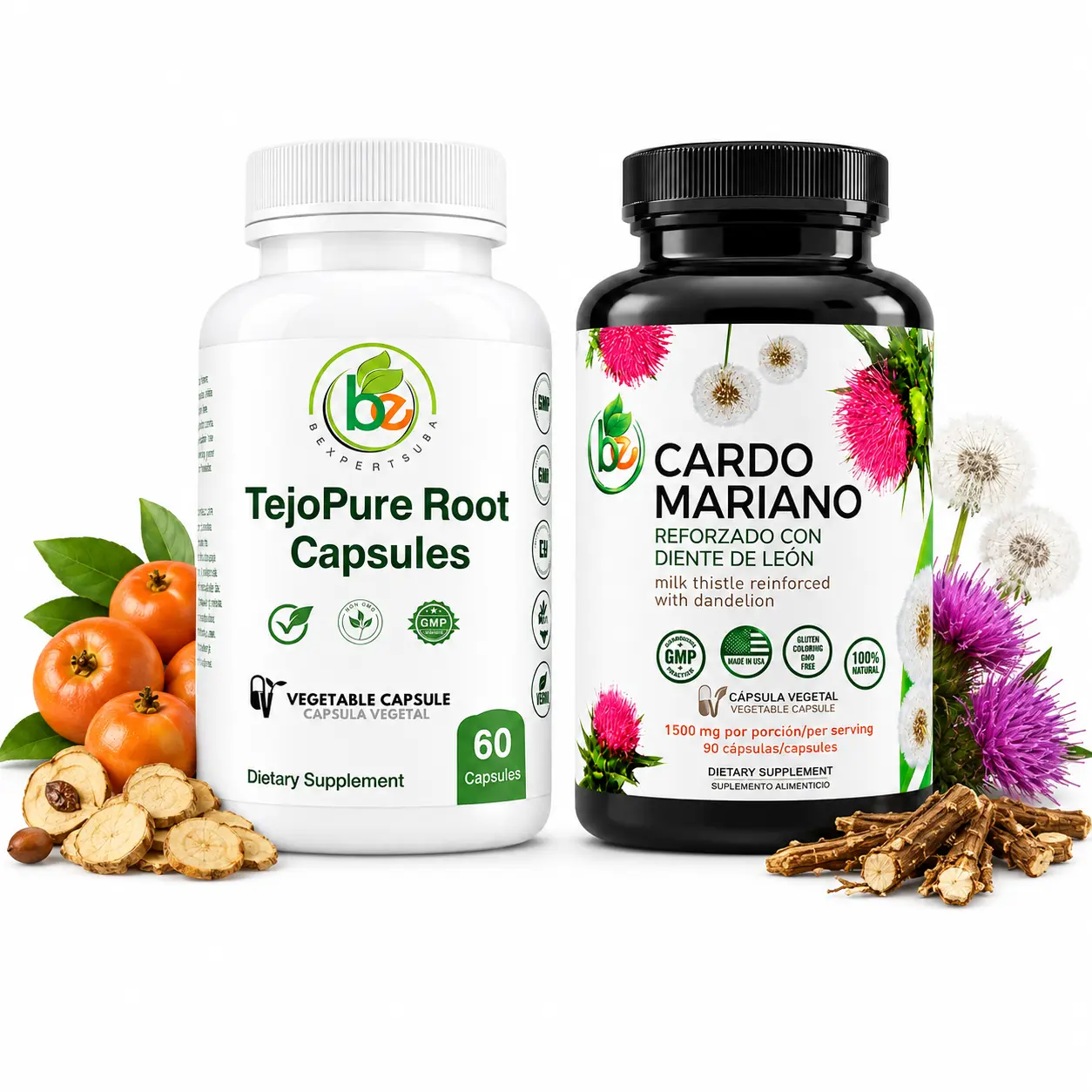 TejoPure Root + Milk Thistle & Dandelion Root Supplement Bundle – 60 & 90 Capsules – Botanical Formula | Raíz de Tejo + Cardo Mariano y Diente de León – Suplemento Alimenticio – BEXPERTSUSA