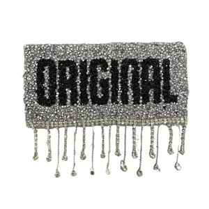 Patch Party Club, 1-pc, "ORIGINAL" Blinged Out, Silver Dripping Rhinestone Patch with Adhesive, Rhinestone Applique, Size 6.5" Rhinestone DIY Applique