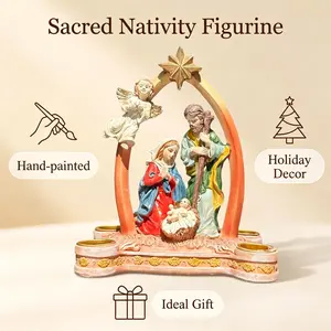 Christmas Nativity Candle Stand - Resin Three-Character Family Scene Decorative Piece - Religious Festival Table DecorationChristmas Nativity Candle Stand - Resin Three-Character Family Scene Decorative Piece - Religious Festival Table Decoration