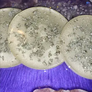 Cute White and Silver Flakes set of 4 coasters