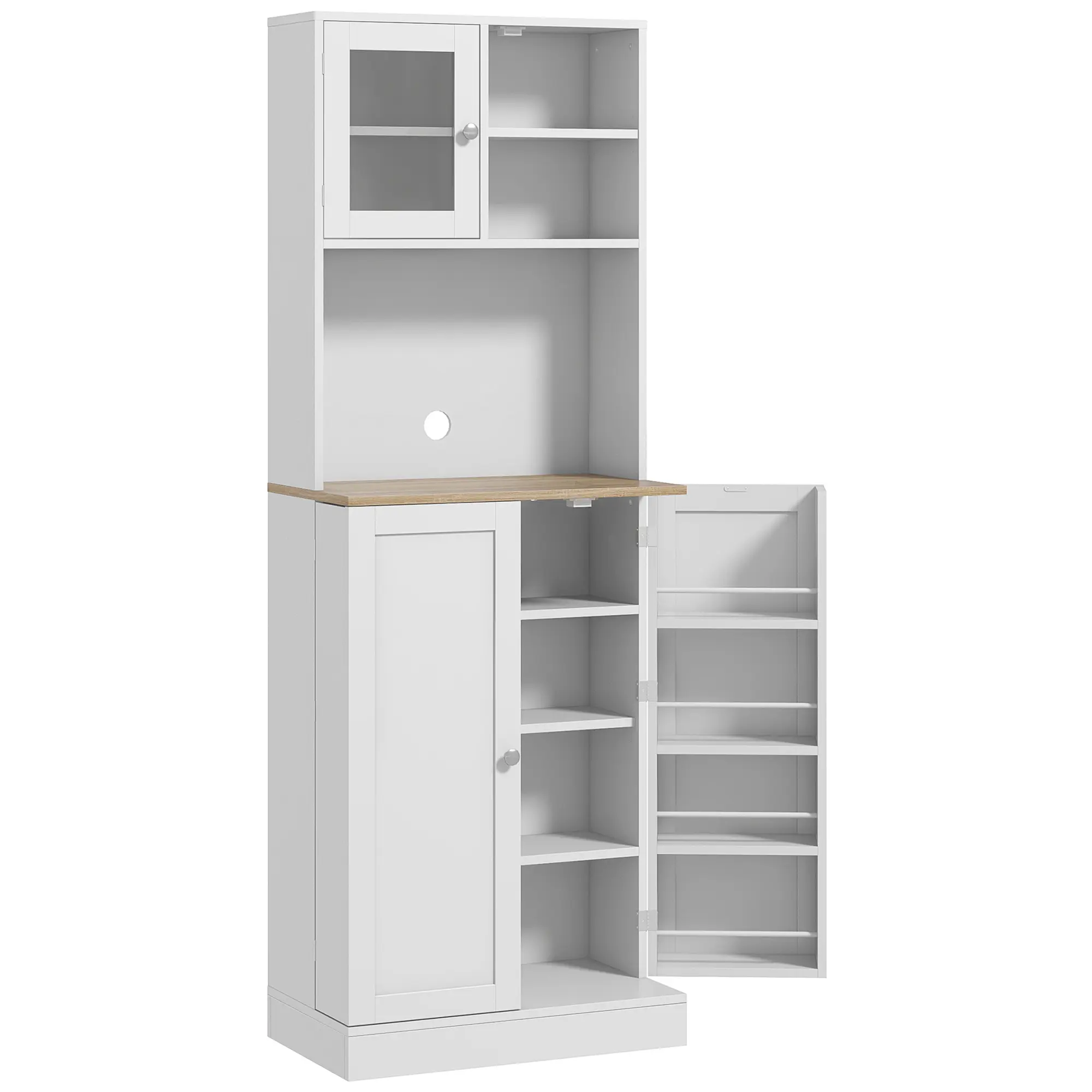 66.5 Inch Tall Kitchen Pantry Cabinet White Kitchen Hutch Microwave Cabinet with Adjustable Shelves 8 Door Storage Racks for Dining Room Living Room Spice Organization