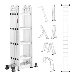 【fathersdaygift】VEVOR Multi-Purpose Folding Ladder, 7-in-1 Tall Extension Step Ladder, A Frame 4 Step Telescoping Ladder, 15.5ft Reach Height Heavy Duty Adjustable Ladder, 330 lbs Capacity for Home Outdoor