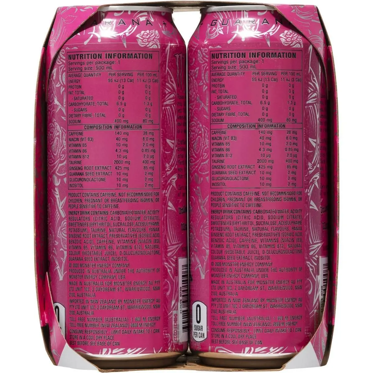 Monster Energy Ultra Rosa Zero Sugar Energy Drink 4 Pack 500ml Cans ...