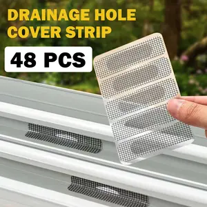 48 Counts Waterproof  Window Weep Hole Screen Tape, Self Adhesive Screen Door Mesh Repair Patch, Screen Mesh Repair Patch for Window Screen Drain Holes and Rips