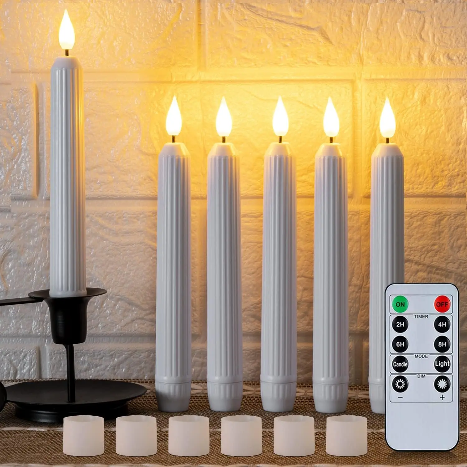 White Flameless Taper Candles with Remote, Timer,  Column Led Taper Candles Battery Operated, Led Candlesticks with 3D Flame, Floating Flickering Candles for Halloween Christmas Decor
