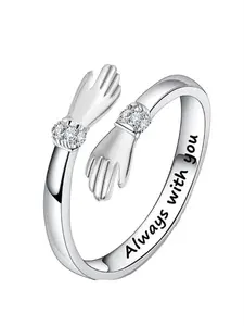 1 PC Cute Cubic Zirconia Ring Heart Initial Rings Elegant Engagement Ring Engraved Ring For Women For Wedding Engagement Party Jewelry Valentine's Day Gift