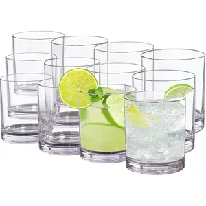 12 oz Drinking Glass Sets, Set of 12 Plastic Cups Unbreakable Drinkware Glasses Set Tumblers & Water Glasses  Clear Drinking Glasses,   Glasses for  & Outdoors, Dishwasher Safe