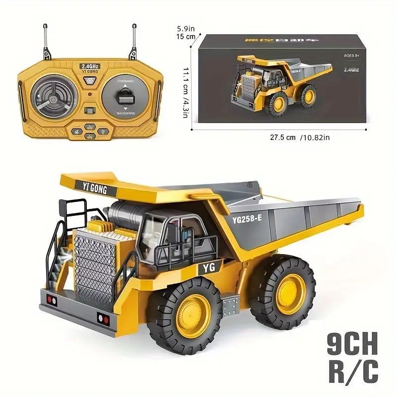 9 Channel Remote Control Dump Truck Toy, Remote Control Trucks, 1 Set USB Rechargeable Engineering Vehicle Toy with Light & Sound Effect, RC Construction Vehicle Gift