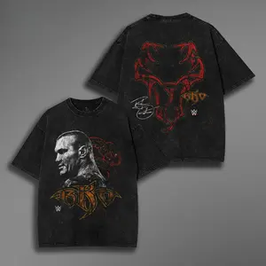 Retro RKO Randy Orton Washed T-Shirt Grunge Attitude Heavyweight Cotton Tee WWE Attitude Era Streetwear Top Bold Festival Outfit Vintage Casual Hip Hop Urban Graphic Tee for Men