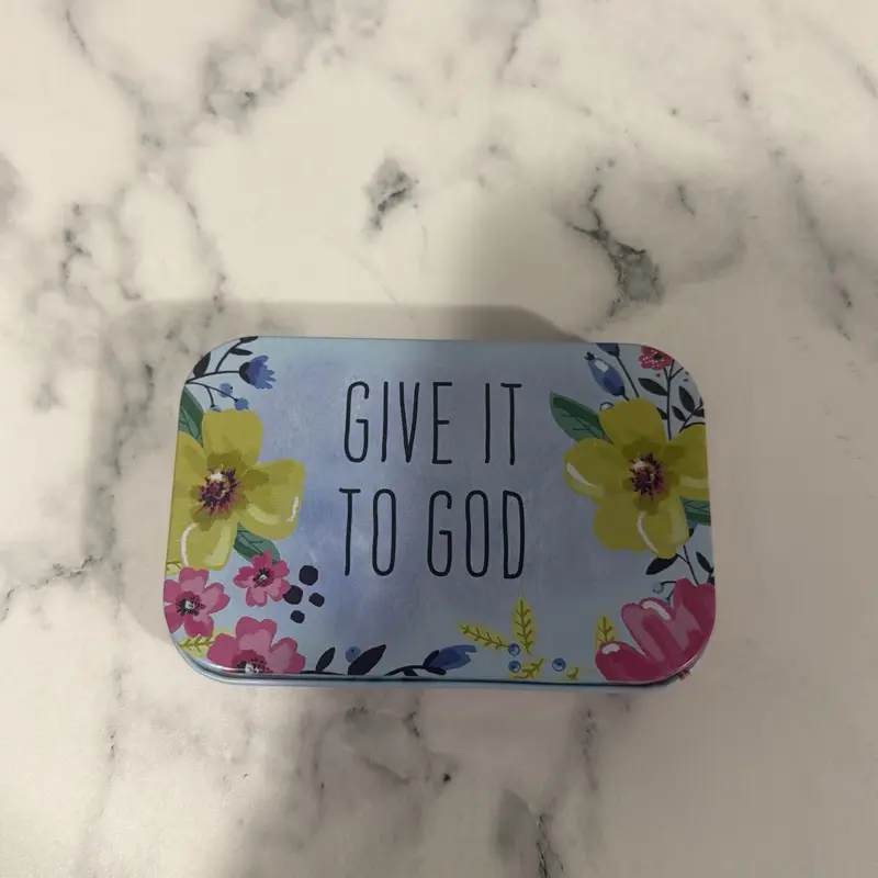Prayer Box with Floral Design and Inspirational Message "Give It to God" for Daily Devotions