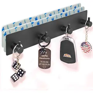 Key Holder for Wall with 2 Self-Adhesive Tapes, Key Hanger Organizer for Wall with 4 Hooks,Metal Key Rack for Door, Entryway, Kitchen Bathroom(Black)