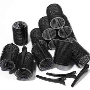 18PCS Black Hair Rollers Set – No Heat Volume Curlers for Blowout & Fringe Styling, Easy At-Home Hair Styling for Work, Date & Holiday Looks comb