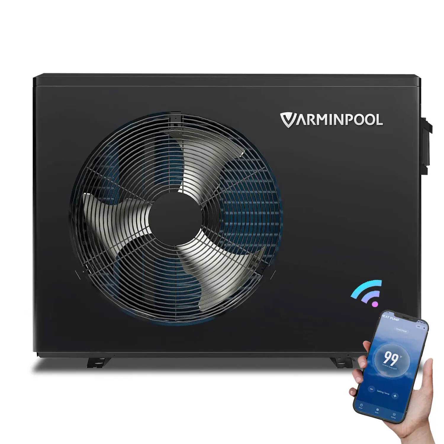 Varminpool 40000 BTU Dual Inverter Electric Heat Pump - Heating & Cooling, WiFi, App, Remote Control, Compact Rectangle Galvanized Metal Panel, Outdoor Use, 13000 Gal Pool Size Fit (Above/Ground), Schedule Heat/Auto Function, 111 lbs, 30gpm (1800gph)