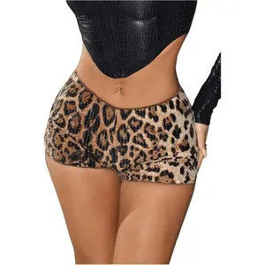 Women's Glitter Sequin Leopard Shorts Low Rise Sexy Rave Club Booty Shorts Hot Pants Womenswear Bottom jean shorts plus size shorts summer bottoms Black Solid