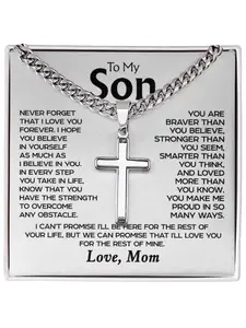 To My Son Stainless Steel Cross Necklace with Message Card and Gift Box Mom To Son, Graduation Gift, Birthday, Christmas, Inspirational, Love You Forever, Necklace Jewelry, Dainty Cross Necklace