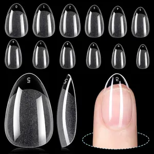 Short Almond False Nail Tips,192Pcs Acrylic Fake Nails Kit,12 Sizes Transparent Gel Nails for DIY Salon Nail Extension