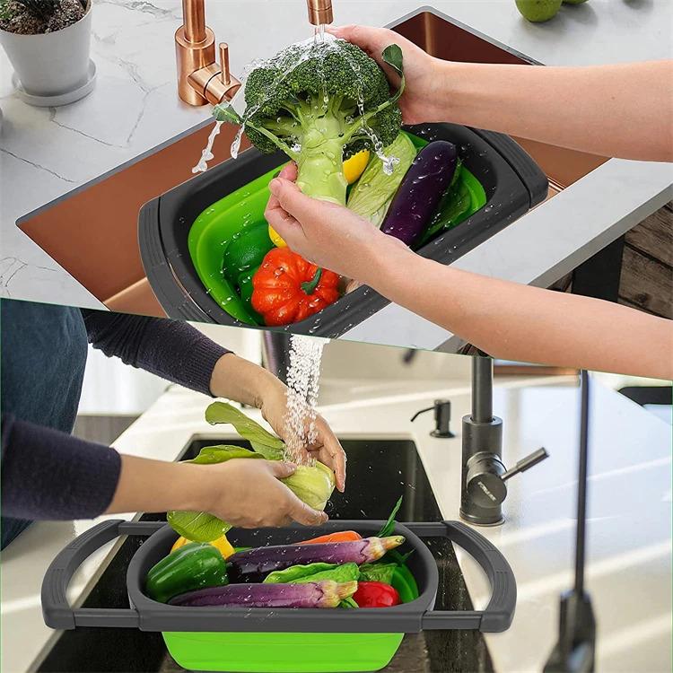 Collapsible Colander Strainer Expandable Over the Sink Colander Foldable Large Colander Basket to Wash Vegetable Fruit YY128