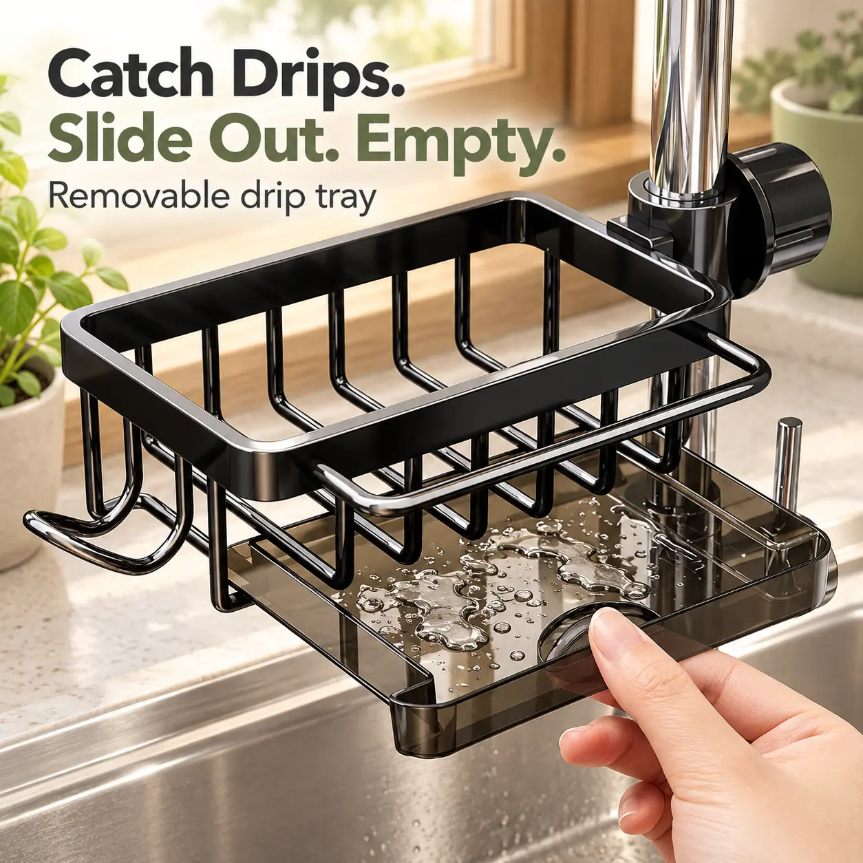Faucet Mount Sink Organizer, 360° Rotatable Kitchen Sink Caddy with Removable Drip Tray, Sponge Holder for Kitchen Bathroom.