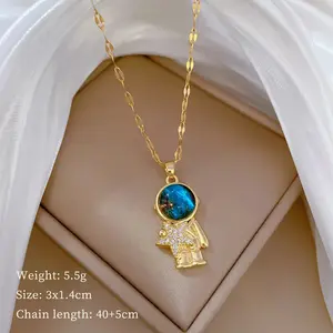 Light Luxury Titanium Steel Star Astronaut Series Necklace for Women Gold Color Planet Moon Astronaut Pendants Necklaces Jewelry