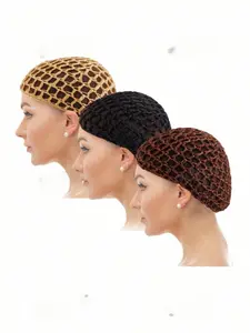 3pcs Handmade Crochet Sleep Cap, Sleep Bonnets, Kufiya Headwear, Hair Net, Ideal for Daily Use, Comfortable and Stylish Nighttime Accessory
