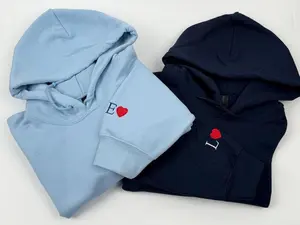 CUSTOM Embroidered Initial Heart Sweatshirt | Personalized Couples Hoodie | Valentines Couple Initials | Matching Sleeve Initial Hoodie