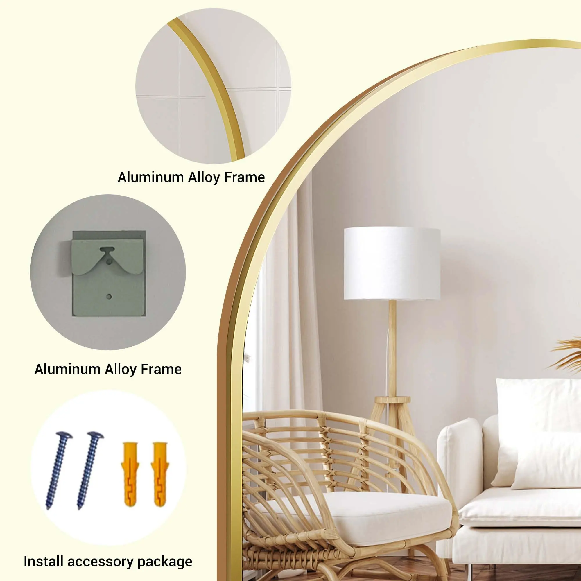 Garvee Arched Wall Mirror 26x38 Inches, Gold Frame Vanity Mirror for Bathroom, Bedroom, and Living Room Decor, Wall Mounted or Leaning, Elegant and Functional Home Accent