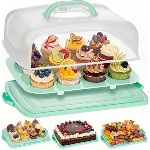 Cake Carrier with Lid and Handle, 12 Capacity Cupcake Holder for Muffin Pies Candies Fruits Snacks Desserts, Perfect for 14×10×4.5" Sheet Cakes, Dishwasher Safe