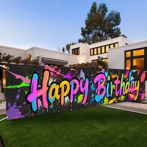 Large Neon-Style “Happy Birthday” Yard Banner, Polyester “Happy Birthday” Banner, Children's Birthday Party Decorations for Indoor and Outdoor Use
