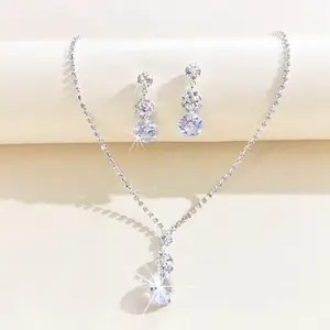 3-Piece Luxurious Wedding Jewelry Set, Including Multiple Synthetic Zircon Earrings and Geometric Shape Artificial Zircon Bridal Necklace