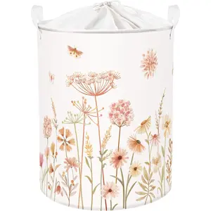 63L Large Boho Flower   Laundry Hamper with Handle Girl Bedroom Bathroom  Collapsible Clothes  Storage Basket with Lid