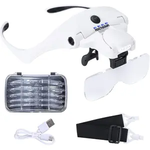 Magnifying Glasses with 4 LED Lights, Headband Magnifier with 5 Detachable Lenses 1X, 1.5X, 2X, 2.5X 3.5X Rechargeable Hands Free Lighted Head Magnifier Glass for Crafts, Cross Stitch, Hobby