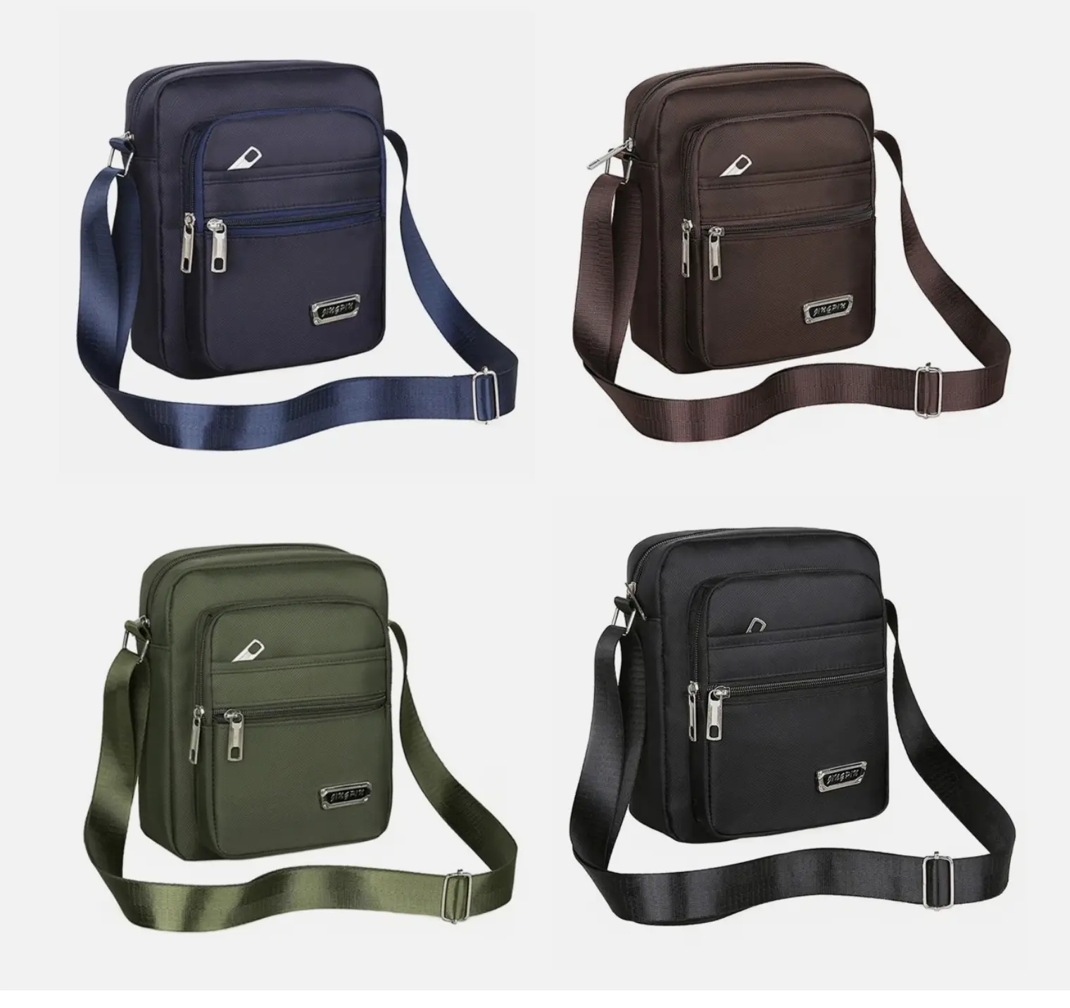 Men's Shoulder Bag Casual Crossbody Bag in Navy Brown Olive and Black Waterproof Fabric Multi Pocket Design for Everyday Use