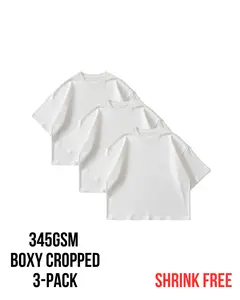 TP34 Boxy Cropped 3-Pack, Heavy 345GSM Organic Cotton - White [Pre-order]