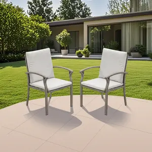 SeeHill Outdoor Dining Chairs Set of 2, High Backrest Patio Chairs Set with Thick Cushion,  All Weather Aluminum Patio Dining Chairs, Patio Furniture Set for Garden, Backyard, Deck, Pool, Limed Oak