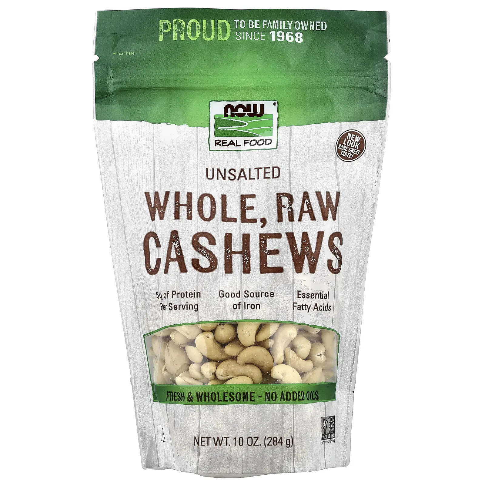 NOW Foods Real Food, Whole Raw Cashews, Unsalted, 10 oz (284 g)