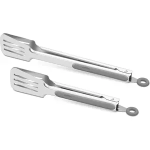 304 Stainless Steel Barbecue Turners Heavy-Duty Nonstick BBQ Cooking Kitchen Tongs 9" and 12", Gray