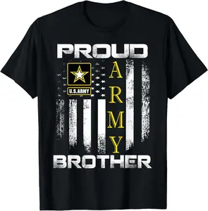 100%cotton Vintage Proud Army Brother With American Flag Gift T-Shirt