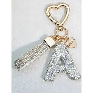 Shining Diamond Inlay 26 English Initial letter Key Chain Car High-end Key Ring Lady Bag Delicate Pendant Thanksgiving Gifts
