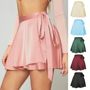 Women's Sexy Solid Color High-Waisted Chiffon Satin Wrap Short Skirt with One-Piece Tie-Waist Spring Summer 2026