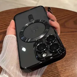 New Soft Fashion Magnetic Plating TPU Full Lens Protection Case For iPhone 17 16 15 14 13 12 11 Pro Max Plus Wireless Charging Clear Cover